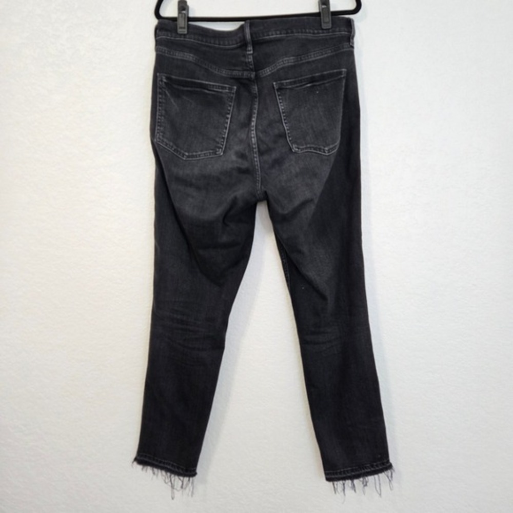GAP‎ Cigarette High Rise Jeans Black Denim Raw Hem Size 32 Tall - Picture 3 of 5